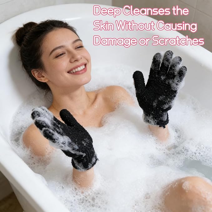 108 Pcs Exfoliating Glove Bulk with Hanging Loop Black Shower Gloves for Men Women Massage Scrubs Beauty Spa Body Bath Dead Skin Remover Exfoliating Body Scrubber