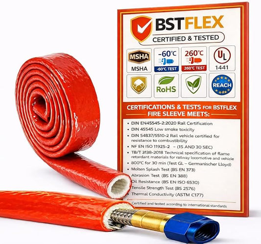 3/4"(20mm) ID Heat Shielded Fire Thermo Armor Fire Sleeve Silicone Coated Fiberglass for Automotive Hose Lines & Electrical Wiring Red, 5 feet