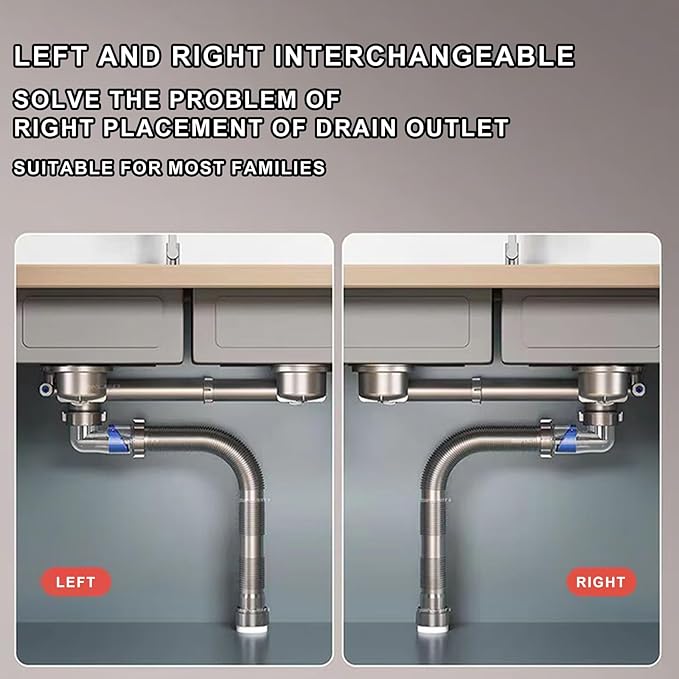 Double Sink Drain Kit Space Saving Kitchen Sink Drain Kit Multi Function P Trap Adjustable Kitchen Sink Drain Kit Universal Kitchen Sink Drain Kit 1 1/2 Flexible Drain Pipe
