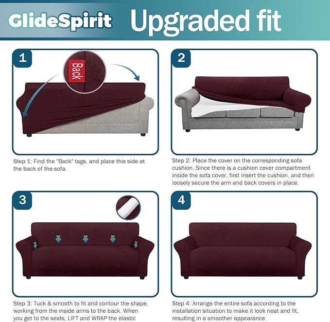 Waterproof Couch Cover, Stretch Non-Slip Oversized Sofa Slipcover with Elastic Bottom Stay-in-Place - Leakproof Furniture Protector for Kids & Pets - Washable (Oversized Sofa, Burgundy)