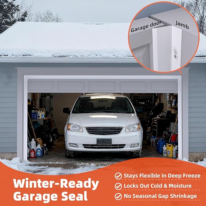 Garage Door Seal Top and Sides, 40 FT Universal TPE Weather Stripping Trim Weatherproofing Seal with Nails and Lids in White