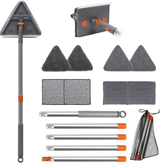 Baseboard Cleaner Tool with Handle,Wall Cleaner mop with Squeegee, Baseboard Cleaning Tool with 85" inch Extension Pole,8 Replacement Pads for Baseboards Cleaning, Ceiling, Wall, Floor, Shower