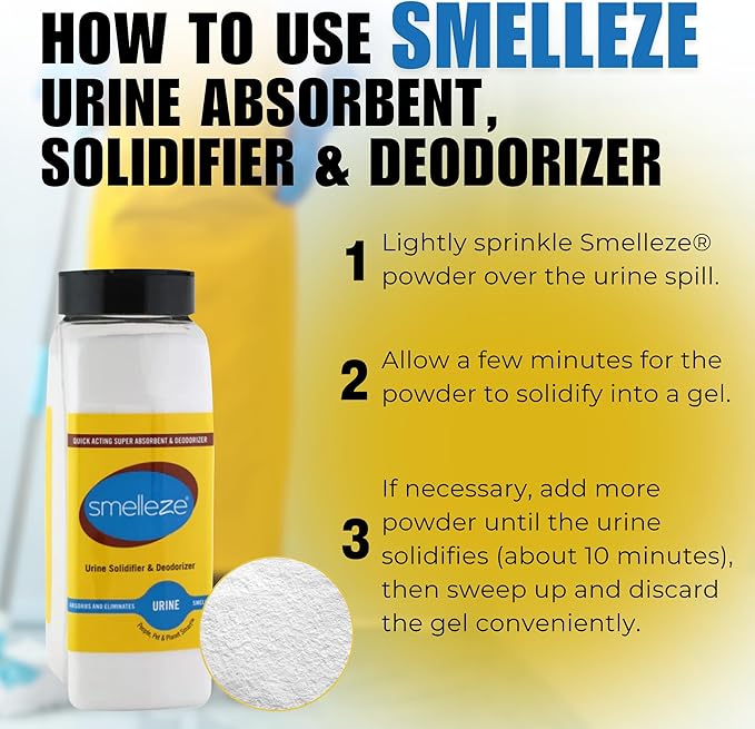 SMELLEZE Urine Absorbent Powder & Poo Gel | Odor Eliminator for Strong Odor | Solidifier & Deodorizer for Portable Toilets, Urinals, Pet Potty, Bedside Commodes| Absorbs Liquids in Minutes | 2 lb.