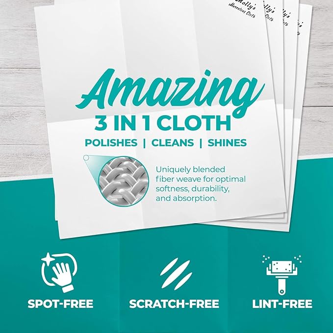 Molly's Marvelous Cloth, Streak-Free, Lint-Free Microfiber Cleaning Cloth, Polishing Cloth for Glass, Stainless Steel, Use for Kitchen, Bath, Cars, Detailing, Reusable (8pk, White)
