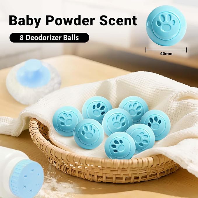 STRN Sneaker Deodorizer Balls 8 Packs Baby Powder Scent Shoe Odor Elimination, Scented Plastic Ball, Long-lasting Freshness Shoe Deodorizer for Sneakers Gym, Bags, Cars and Small Spaces