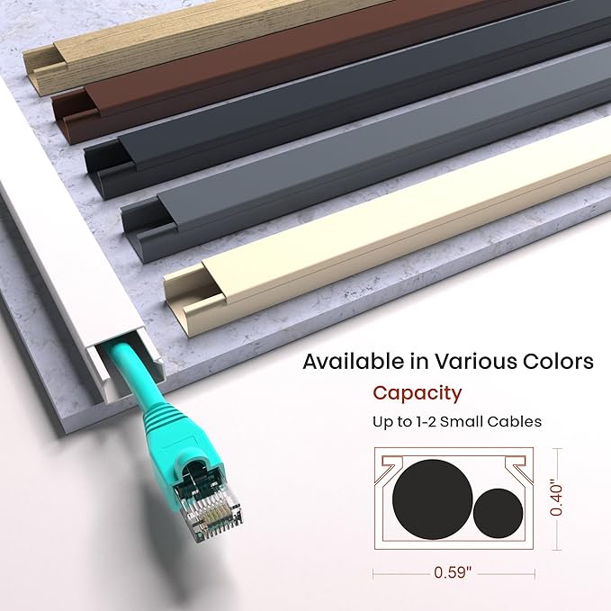 157in Cord Hider for 1-2 Wire, Self Adhesive One-Cord Channel Cable Concealer, Paintable Cable Covers for TV Cords on Wall, Cable Raceway Kit for Extension Cord, Ethernet Cables, Speaker Wires