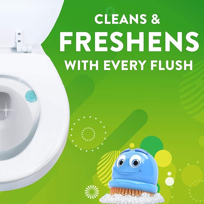 Scrubbing Bubbles Fresh Gel Toilet Bowl Cleaning Stamps,Helps Keep Toilet Clean and Helps Prevent Limescale & Rings,Rainshower Scent,1 Dispenser with 6 Fresh Gel Stamps,(Pack of 4)
