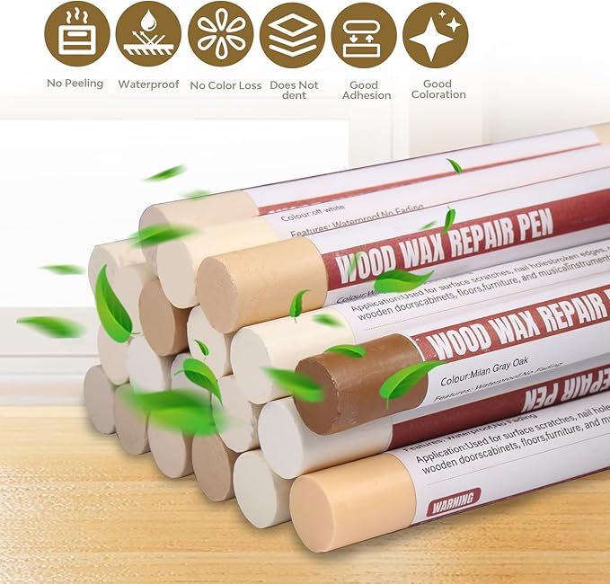Wood Filler Sticks, 20 Colors Wood Repair Wax Crayons with Scraper, Wood Touch Up Markers for Repairing Scratches, Cracks, Holes in Cabinets, Floors, Tables and Doors[White Series]