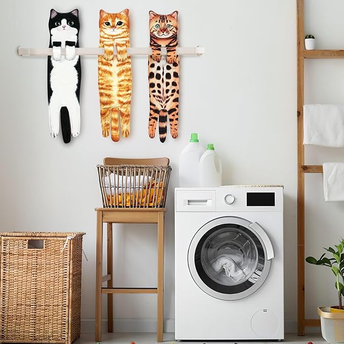 PAT JUUMG Funny Cat Hand Towels for Bathroom Kitchen Decor Towel,Cute Decorative Hanging Face Towels,Super Absorbent Soft, Housewarming Gift,Cat Lovers Gifts for Women (Orange)