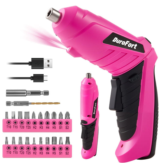 Pink Cordless Electric Screwdriver Set, 3.7V Rechargeable - Image 1