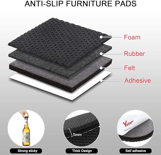 Yelanon Non Slip Furniture Pads – 8pcs 3" Rubber Furniture Pads (4 Round + 4 Square), Anti Slip Furniture Grippers for Hardwood Floors, Floor Protectors to Prevent Sliding & Scratches