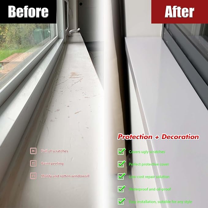White Window Sill Protector 36 inch Wide, 6 inch Deep Waterproof PVC Window Sills Cover Board, Cuttable Windows Replacement Plate for Decor