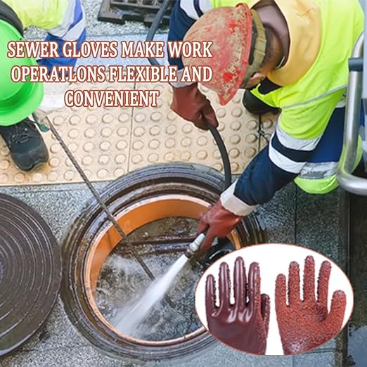 6 Pairs Heavy Duty Sewer Gloves | PVC Coated Abrasion Resistant Work Gloves for Drain Cleaning & Plumbing | Oil & Chemical Resistant, Non-Slip Grip