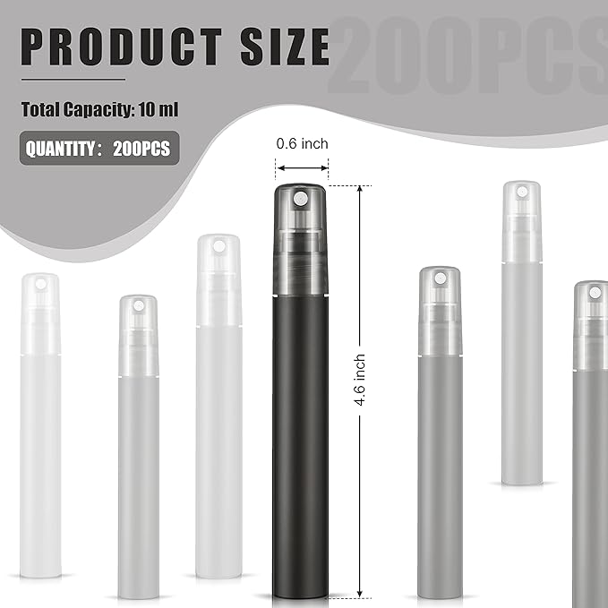 Remerry 200 Pcs 10 ml Mini Spray Bottles Perfume Spray Bottles Plastic Travel Refillable for Women Small Fine Mist Sprayers Portable Frosted Perfume Sprayers Empty Atomizer for Essential Oil