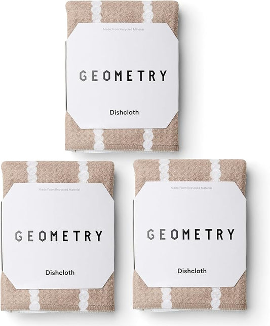 GEOMETRY Dishcloth – Evergreen Collection – Quick-Dry, Ultra-Absorbent, Reusable Microfiber Kitchen Towels for Drying & Cleaning - Pebble Play - 3 Pack