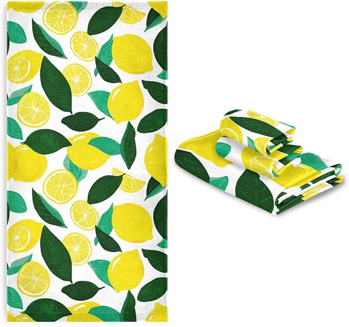 Pfrewn Fresh Lemon Towels Set of 3 Yellow Lemons Leaves Bathroom Towel Soft Absorbent Bath Hand Towels Washcloth Guest Towel Sets Bathroom Decorations