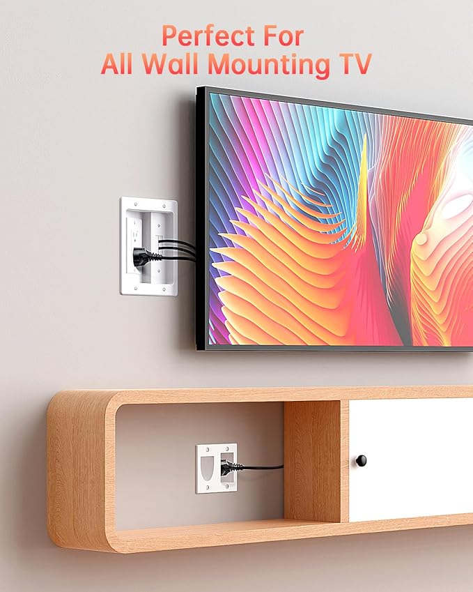 ELECTOP Dual Outlet in Wall Cable Management Kit, TV Cord Hider for Wall Mounted TV, Recessed Low Voltage Media Wall Plate for Power Cables & Low Voltage Wires