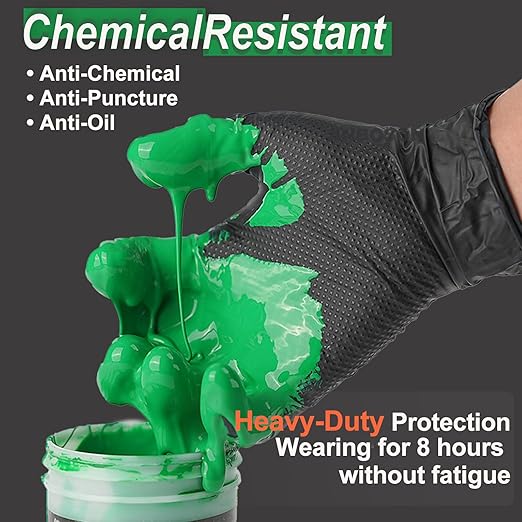 10mil Nitrile-Gloves Disposable - Chemical-Resistant Rubber - Mechanic Gloves Heavy Duty, Latex Free, Diamond Grip (1000,Black Medium)