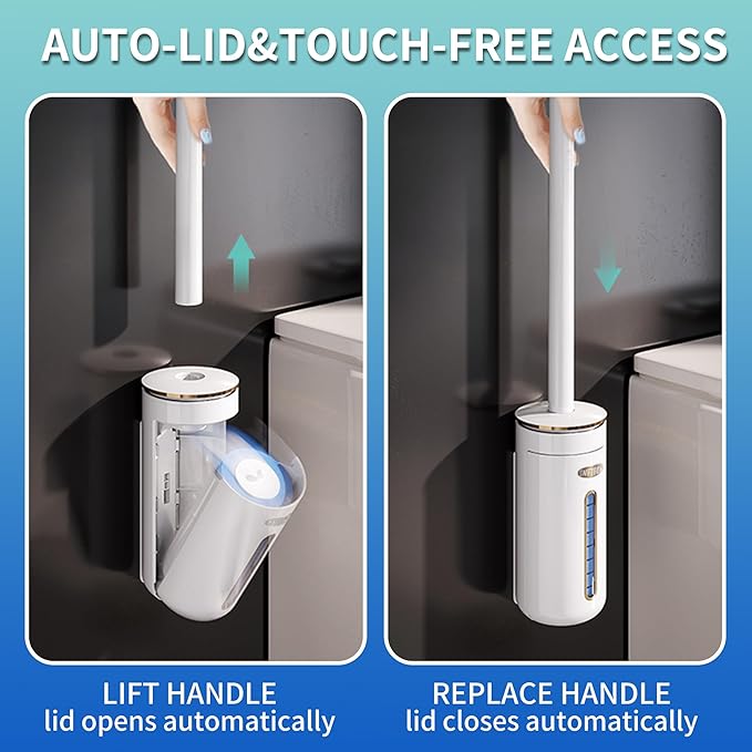 Disposable Toilet Cleaning System, Toilet Bowl Cleaner Wand and 8 Refills, Toilet Brush and Holder Set(Wall Mounted), Bathroom and Toilet Cleaning Scrubber Kit