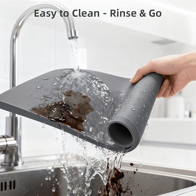 2-Pack 27x27 Inch Washer Drain Pan Silicone Mat, Anti-Vibration, Foldable, Non-Slip Leak Proof Tray with 0.78 inch Raised Edge, Dishwasher Safe Gray Mat for Under Washing Machine and Dryer