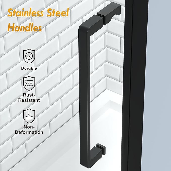 Frameless Pivot Shower Door 32.8-34" W X 72" H, 1/4" (6mm) Clear SGCC Tempered Glass, Hinged Pivot Swing Shower Door, Reversible Installation, Easy to Clean, Matte Black