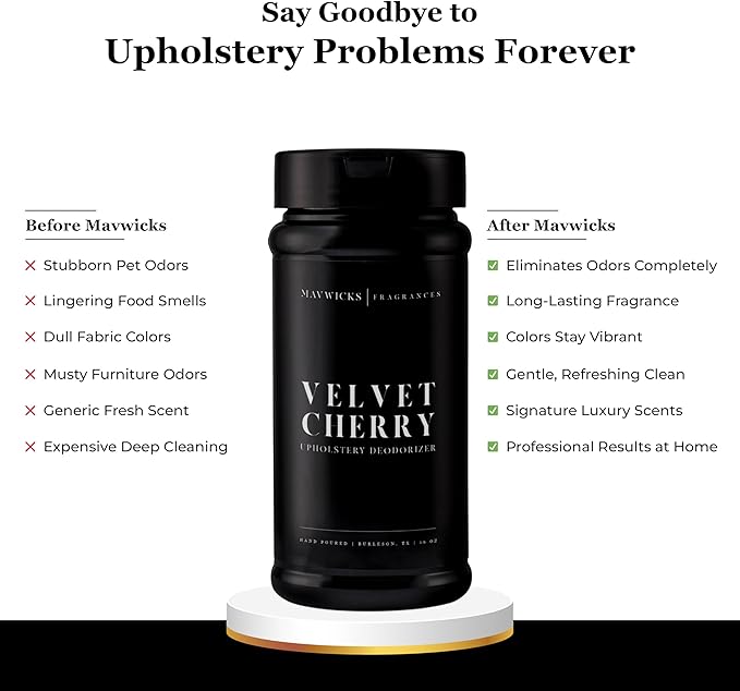 Fragrances - Upholstery Deodorizer (Velvet Cherry) 16 Oz - Rug, Couch & Carpet Deodorizer - Vacuuming Powder, Pet Safe Carpet Freshener Powder - Odor Eliminator for Home