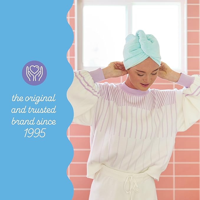 Turbie Twist 4-Pack Microfiber Hair Towel for Beauty, Travel, Gifting - Hair Wrap Turban for Straight, Wavy & Curly Hair - Premium Personal Care - Bermuda, Purple, Lilac & Lemon