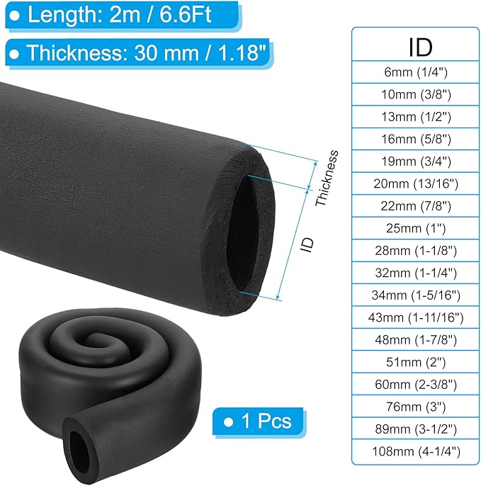 PATIKIL 3-1/2"(89mm) ID x 6.6Ft Pipe Insulation Foam Tube, Pipe Cover Wrap Roll Bar Padding Tubing for Handle Grip HVAC Outdoor Air Conditioner Units, Black
