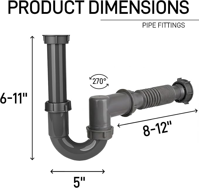 Complete Kitchen Sink Drain Kit with 3-1/2 Inch Strainer Assembly, 1-1/2" P-Trap Plumbing Pipe, Universal Flexible Drain for Wall or Floor Outlet, Includes Basket, Gaskets & Tailpiece