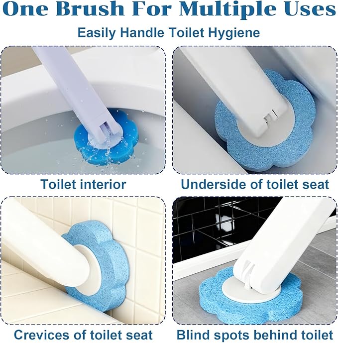 2 Pack Disposable Toilet Brush and Holder Set, Automatic lid-Opening and Closing Toilet Brush with Holder 48 Refills for Bowl Cleaners Bathroom Cleaning Bathtub