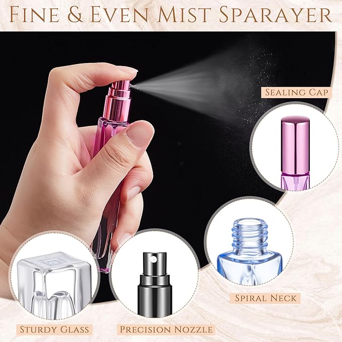 Domensi 20 Pcs 10/20/30 ml Perfume Travel Refillable Bottles Glass Spray Bottle Perfume Atomizer for Cologne Dispenser Leak-proof Fragrance Bottles Atomizer Pump Bottle Kit (Light Colors)
