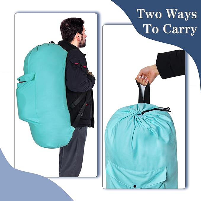 Sanlykate Canvas Backpack Laundry Bag - Extra Large Durable Dirty Clothes 2-3 Days Capacity with Adjustable Shoulder Strap & Front Pocket, for College Dorm, Apartment, Laundromats, Camping Travel