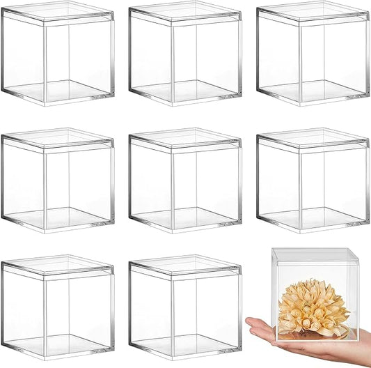 Blulu 8 Pcs Clear Acrylic Box with Lid Plastic Jewelry Mini Storage Box Mini Cube Containers for Candy and Tiny Jewelry Easter Party Favor(3.9 x 3.9 x 3.9 Inch,Classic Style)