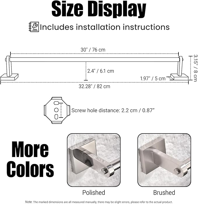 Miyili 30-Inch Single Towel Bar Towel Holder, Wall Mounted SUS 304 Stainless Steel Bathroom Towel Rack with Matte Black Finish, Total Length32-Inch