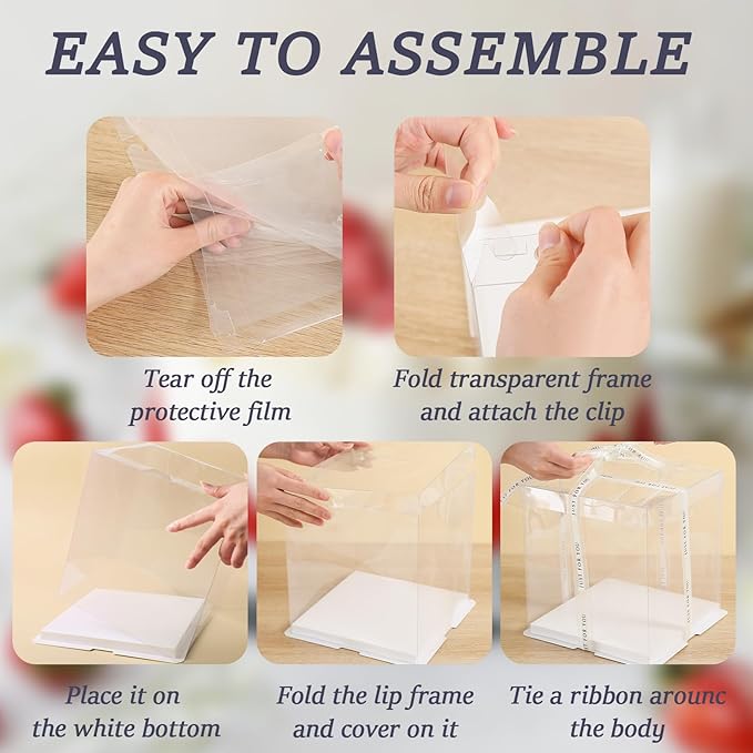 8Pcs Tall Cake Boxes Clear Box with Ribbon, 8x8x9 inch, for 6" cajas para pasteles Tiered Cakes,Transport Gift Boxes for Wedding Valentine'Day and Gift Display. (Clear, 8 * 8 * 9 inch/8pcs)