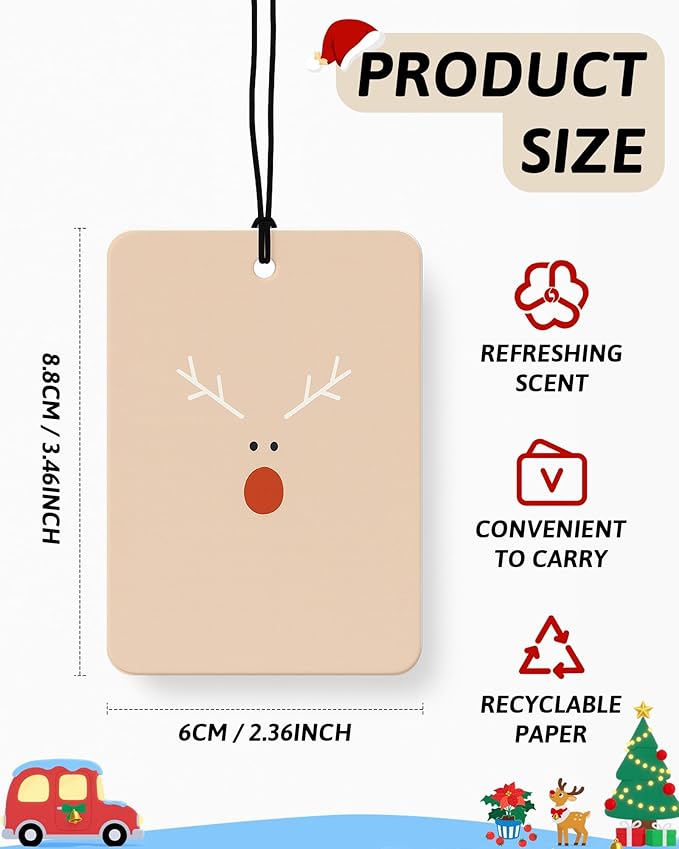 Boho Christmas Car Air Freshener 4 Pcs, Coquette Mistletoe Xmas Tree Reindeer Hanging Air Freshener for Cars Closet Drawer Books, Christmas Car Accessories Mirror Decor for Women Girls
