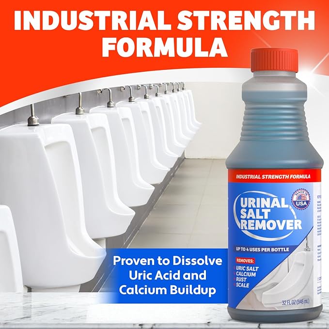 Commercial-Grade Urinal Salt Remover – Made in the USA – Odor Neutralizing Urinal Cleaner for Salt, Calcium, Rust and Scale Build-Up – Safe For All Plumbing – 32 fl oz