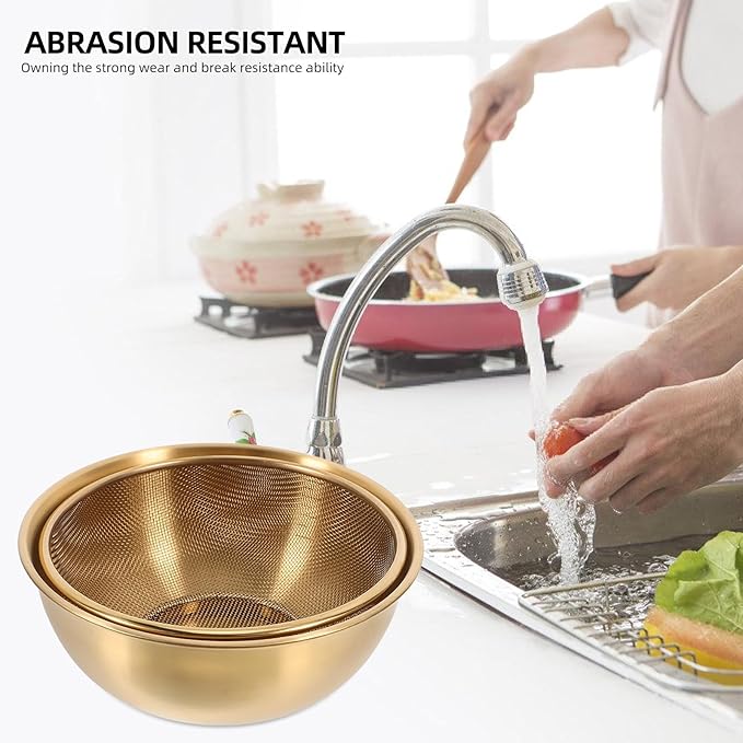 Luxshiny Stainless Steel Colander Basket with Fine Mesh Strainer and Basin for Washing Vegetables Fruits and Rice Kitchen Sink Organizer Tool