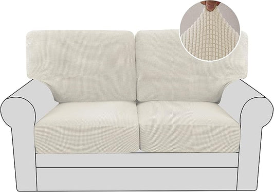 H.VERSAILTEX Multi-Pieces Loveseat Covers for 2 Cushion Couch High Stretch Couch Cushion Covers Jacquard Textured Twill Fabric(2 Seat Covers Plus 2 Back Cushion Covers, Ivory)