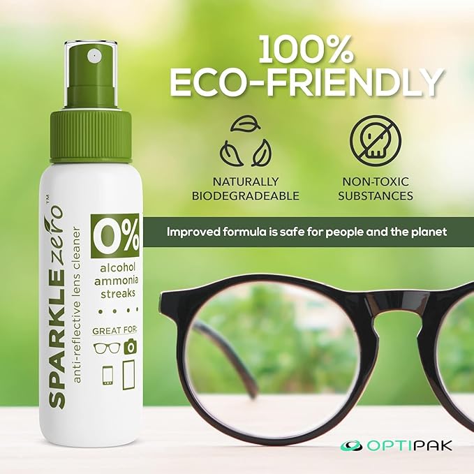 Sparkle Anti-Reflective Eco Friendly Lens Cleaner Spray Kit | (2x) 1oz Glasses Cleaner Bottle + (2x) Microfiber Cloth for Eyeglasses, Lenses, Screens and Sunglasses Cleaning Kit (4 Piece Set)