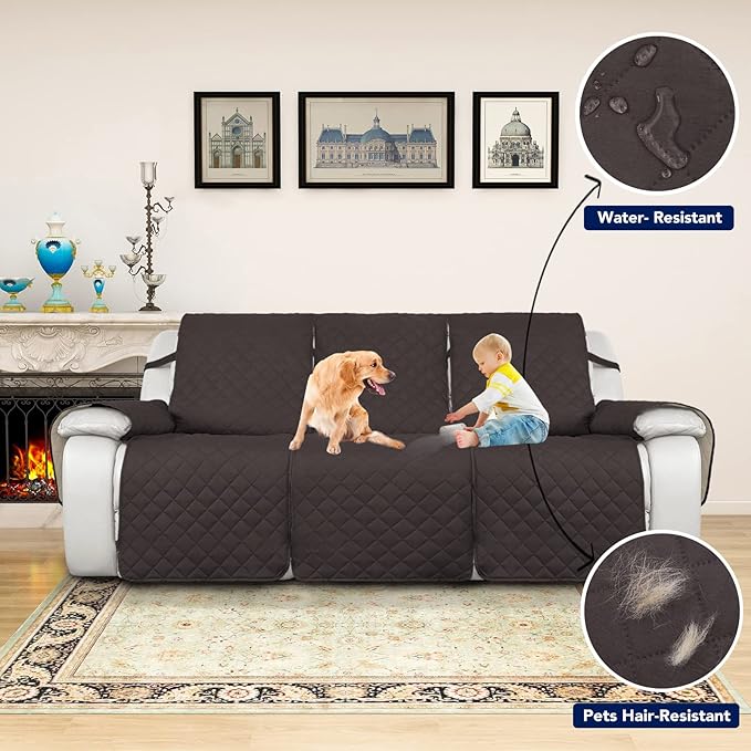 PureFit Water Resistant Reversible Sofa Covers for Reclining Sofa 3 Seat - Non Slip Split Recliner Couch Cover for 3 Cushion Couch, Washable Furniture Protector for Kid, Dog (3 Seat, Chocolate/Beige)