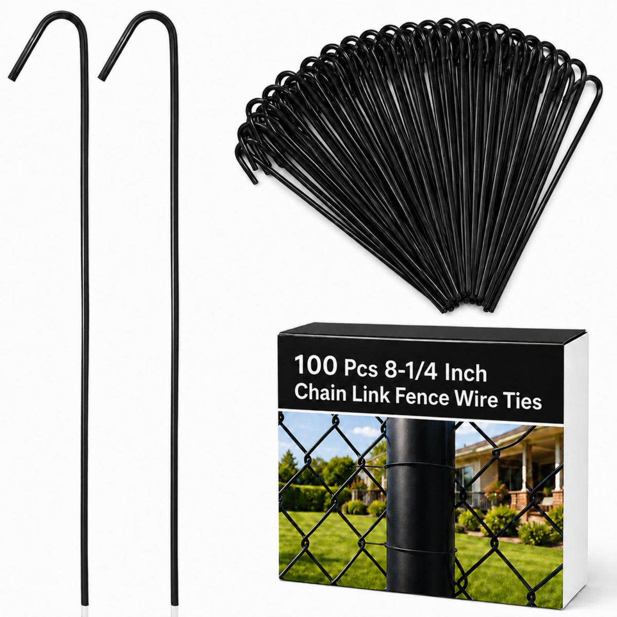 100 Pcs 8-1/4 Inch Black Chain Link Fence Ties Heavy Duty - Image 1