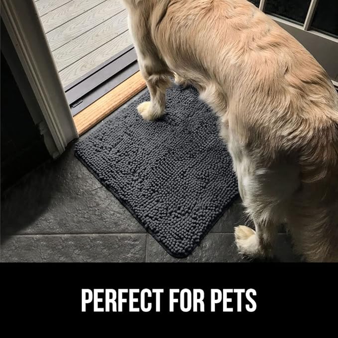 GORILLA GRIP SoakSTOPPER Dog Door Mat, 36x24 Machine Washable Rug Absorbent Doormat Captures Moisture Mud Dirt, Quick Dry Soft Chenille Entryway Rugs Indoor Entrance Mats for Dog Paws, Charcoal