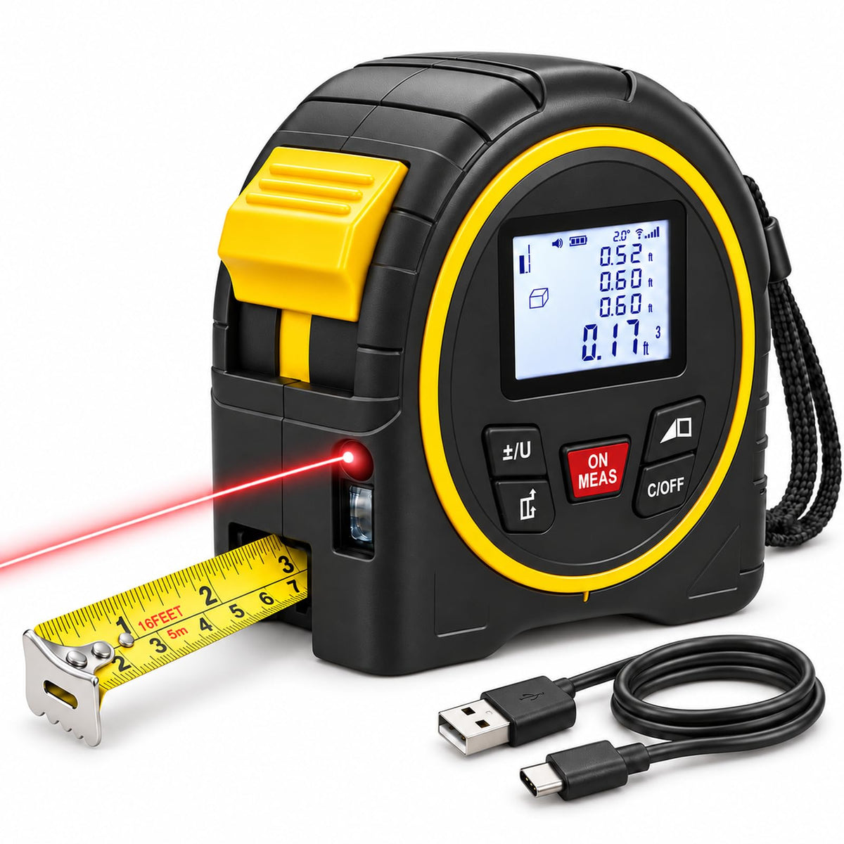 TEPU 3-in-1 Laser Tape Measure, 197FT Range - Image 1