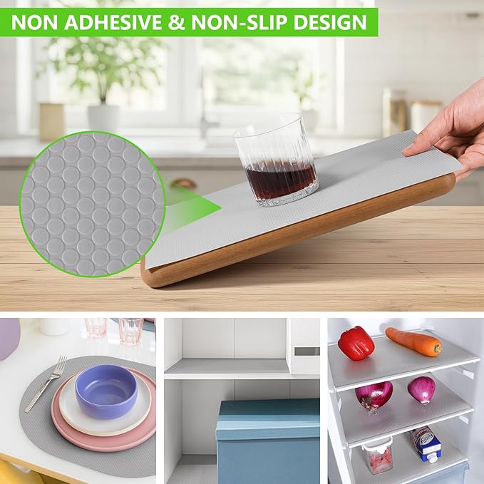 Shelf Liners for Kitchen Cabinets Non Adhesive Drawer Liner for Bathroom Waterproof Refrigerator Liners for Shelves Fridge Plastic Mats Cabinet Cupboard Liner Light Gray 11.8 x 236.2 Inches