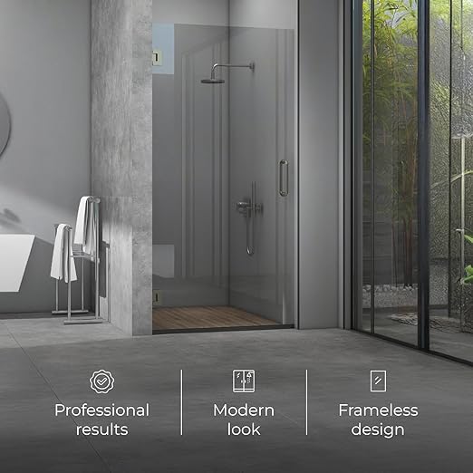 Fab Glass and Mirror Frameless Shower Door - 3/8" SGCC Tempered Safety Glass with SmartGuard Coating - Single Hinged Design - 30" X 80" Brushed Nickel Finish