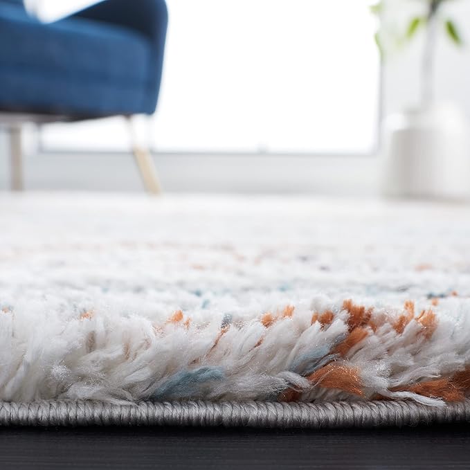 SAFAVIEH Berber Shag Collection Runner Rug - 2'3" x 10', Blue Rust & Ivory, Stripe Design, Non-Shedding & Easy Care, 1.25-inch Thick Ideal for High Traffic Areas in Living Room, Bedroom (BER565A)