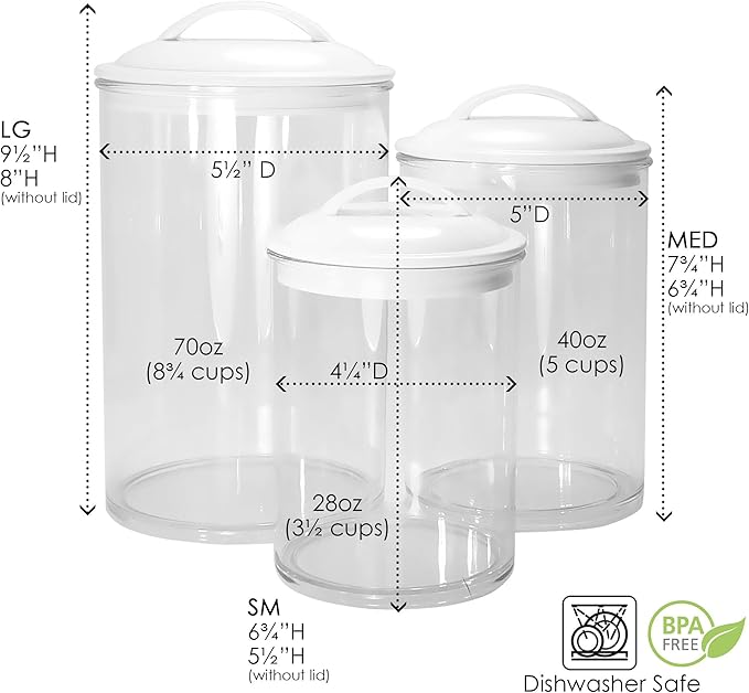 Food Storage Containers, BPA Free Airtight Canisters for Cereal, Pasta, Sugar, Coffee, Flour, Cookies, Loose Tea, for Kitchen Organization Set of 3 Lemon by Reston Lloyd