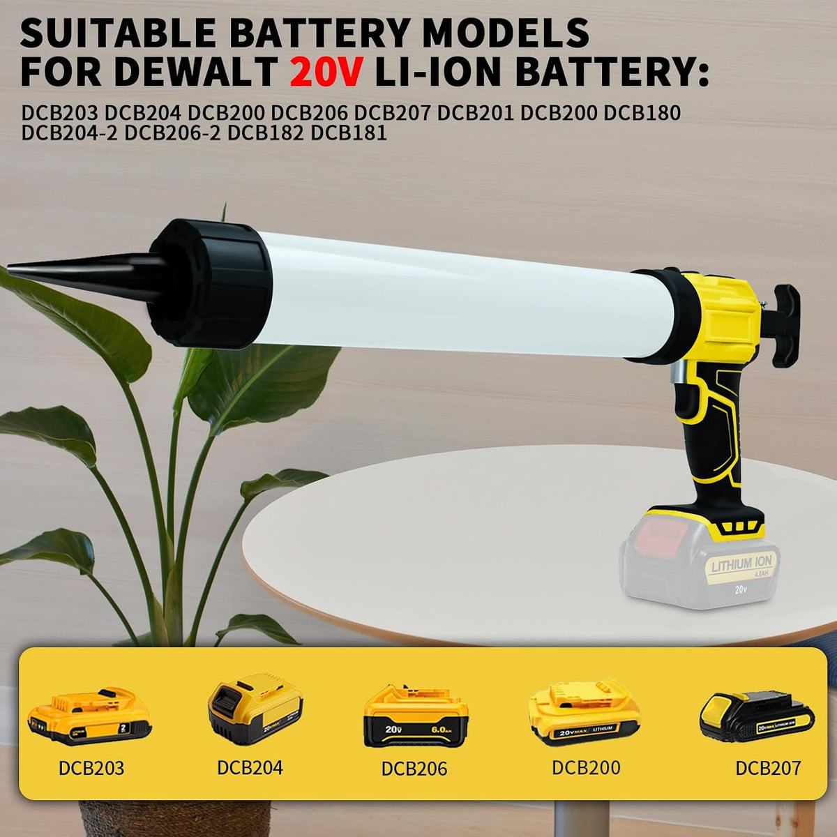 600 mL Cordless Sausage Caulking Gun for DeWalt 20V Batteries