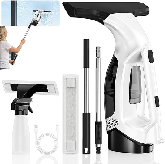 Aixiqee Window Vacuum Squeegee with Extendable Pole 31-40", 2000Pa Electric Window Cleaning Tool with 2200mAh and 150ml Dirty Water Tank, Long Handle Squeegee for Shower Glass, Window Cleaning (White)